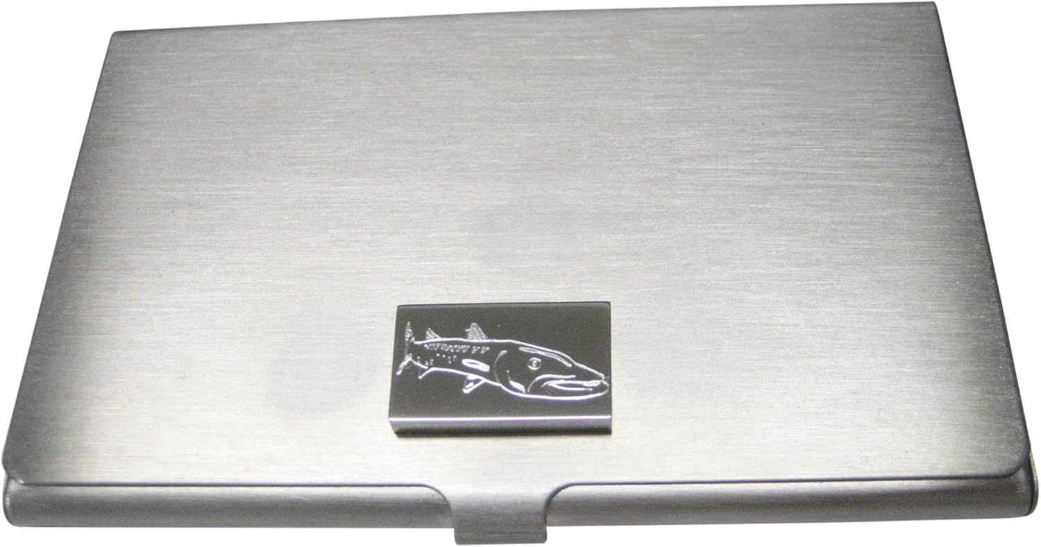 Kiola Designs Silver Toned Rectangular Etched Barracuda Fish Business Card Holder