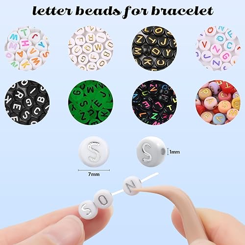 Vista 25 de Song Xi 1200 cuentas redondas blancas del alfabeto de acrílico, cuentas de letras negras de 0.157 x 0.27 pulgadas para pulseras y llaveros
