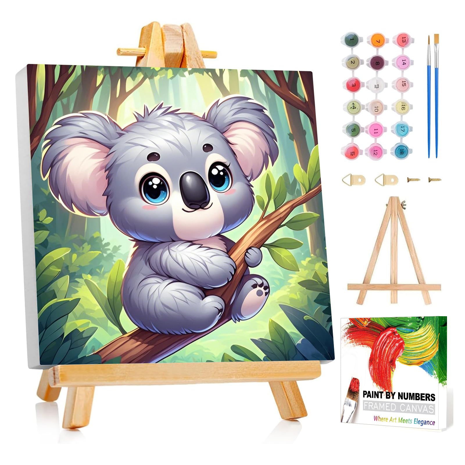 Reivworl Paint by Numbers Kit for Kids with Frame and Easel, Koala Paint by Number for Kids Age 6-8-12, Acrylic Paint by Numbers for Gifts and Home