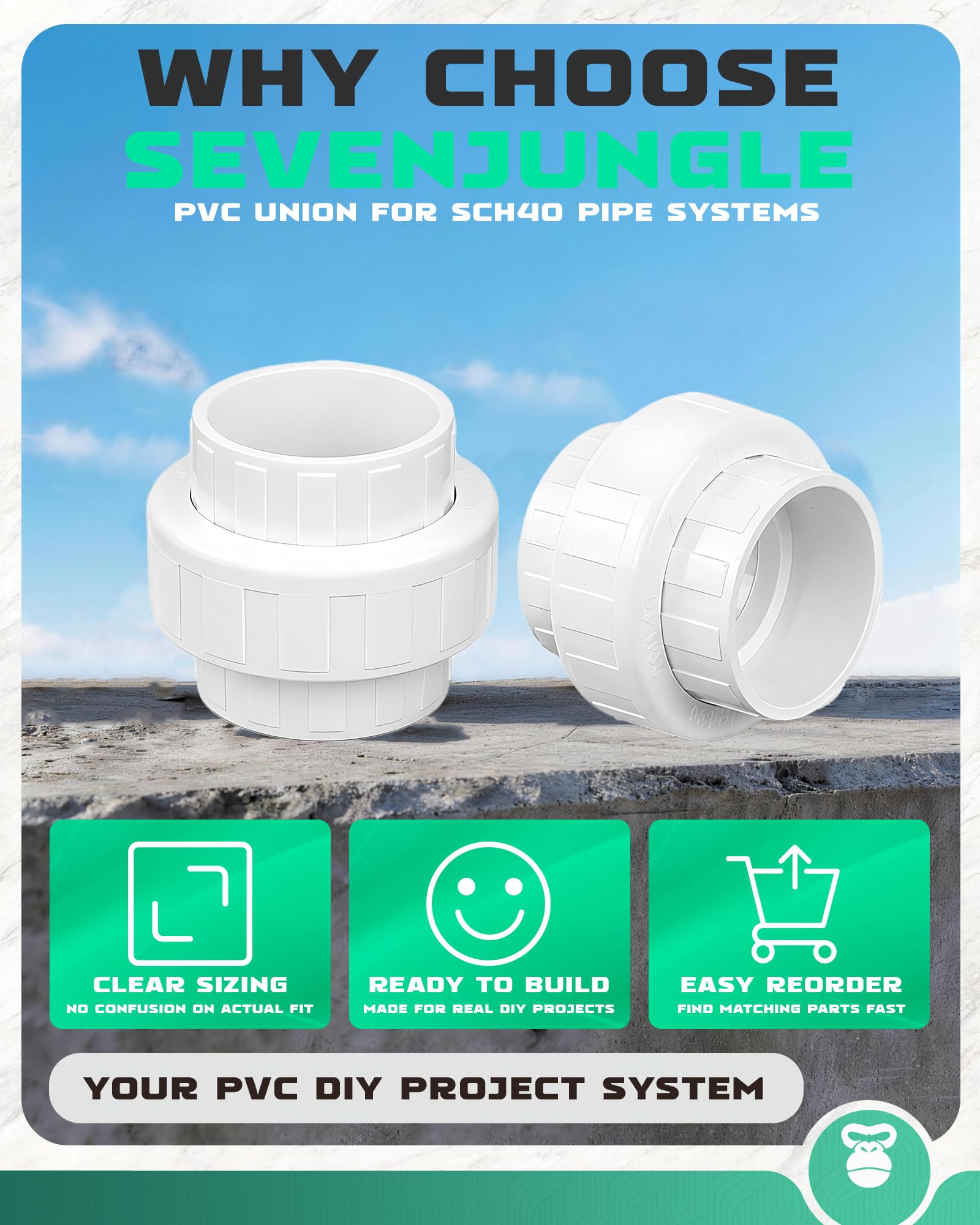 Raccordo per tubi in PVC da 5,1 cm (presa x presa), confezione da 10 raccordi per tubi resistenti per creazioni fai da te in PVC, adattatore di accoppiamento in PVC Schedule 40.
