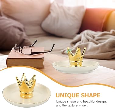 Ceramic Ring Dish with Crown Design Jewelry Tray for Trinkets