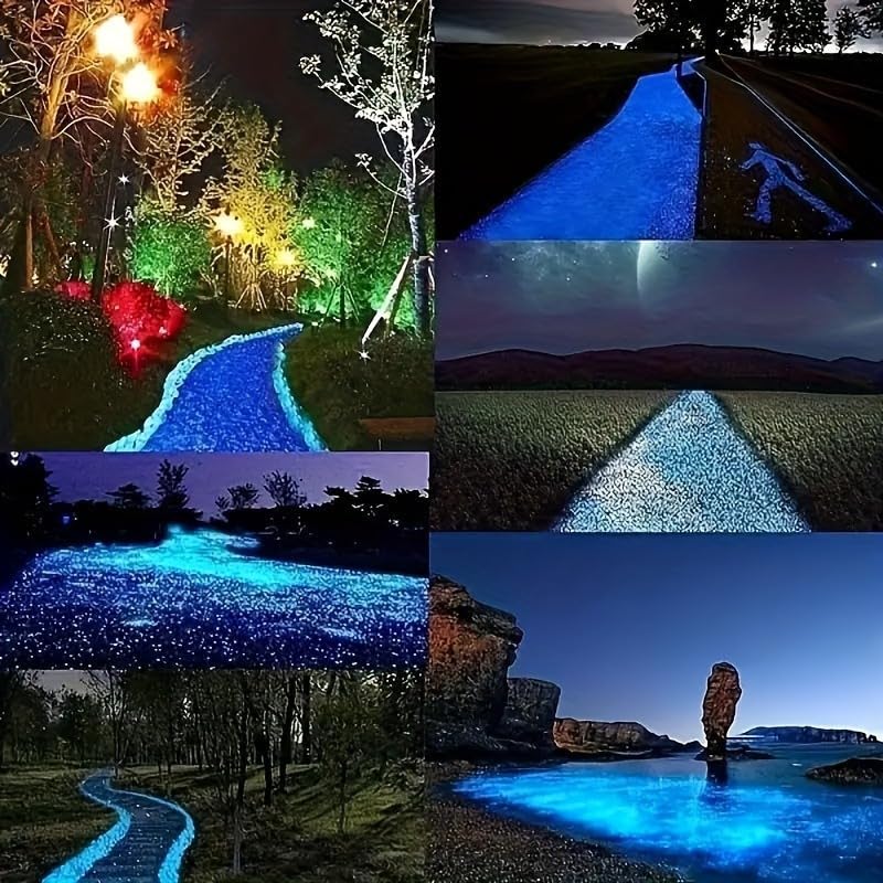 Image of 4000PCS Glow in The Dark Rocks Luminous Pebble Stones Fairy Garden Decor Outdoor Decorations for Plants Backyard Aquarium Pathway Blue