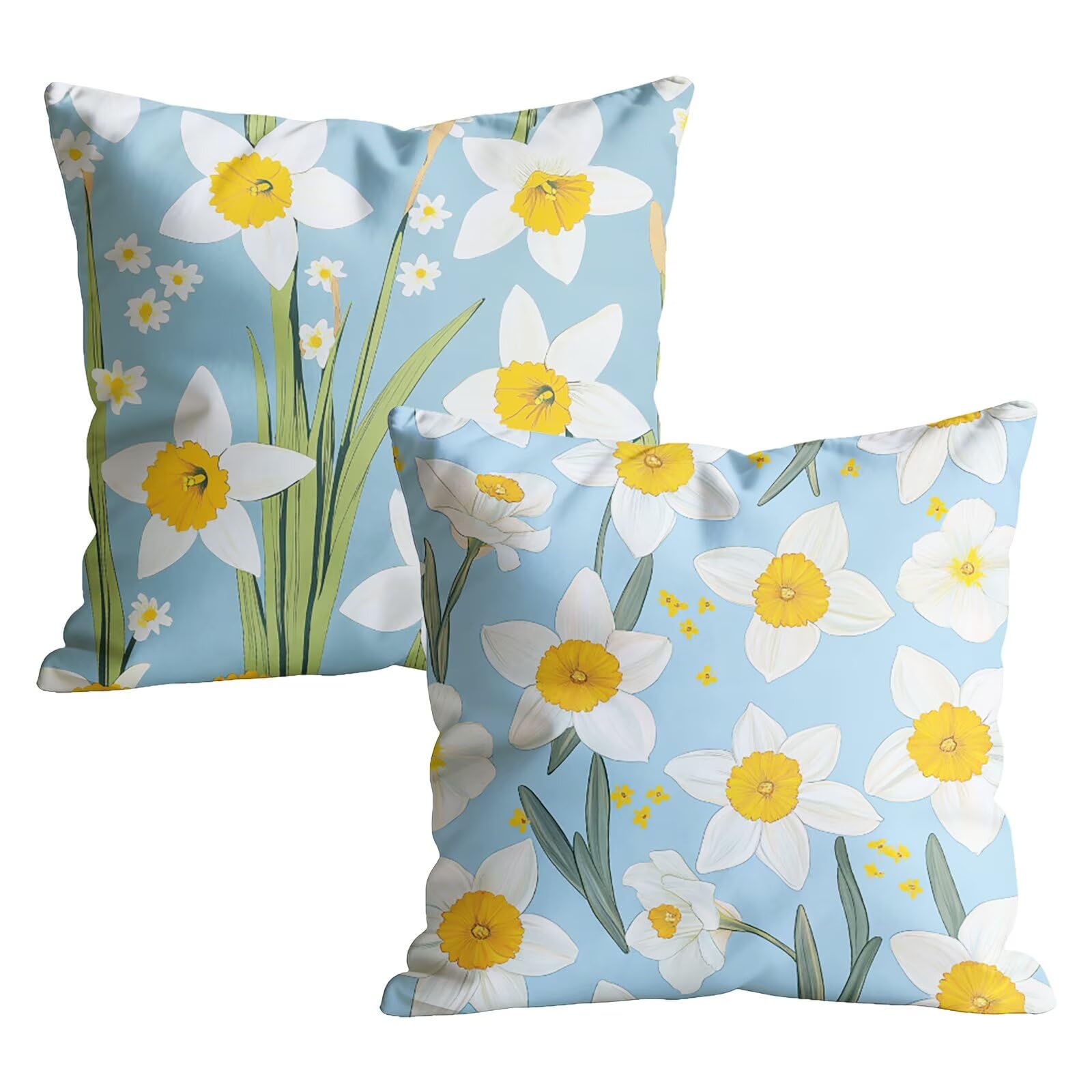 Set di 2 Federe Cuscini 75x75, Impermeabili in Lino con Motivo Mobili Double Face, Decorazioni Pasqua Copricuscini con Cerniera Nascosta, per Giardino e Soggiorno, Terrazzo Decor Bianco M-w-2740