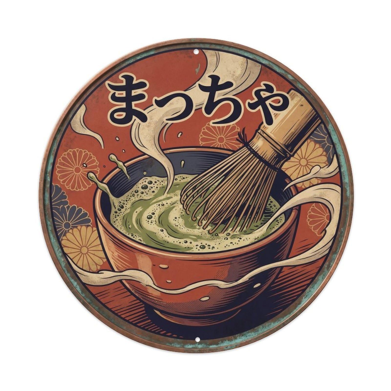 Cxhjca 8X8inch(20X20cm) Matcha Japanese Sweet Shop Nostalgic Latte Dessert Metal Tin Sign