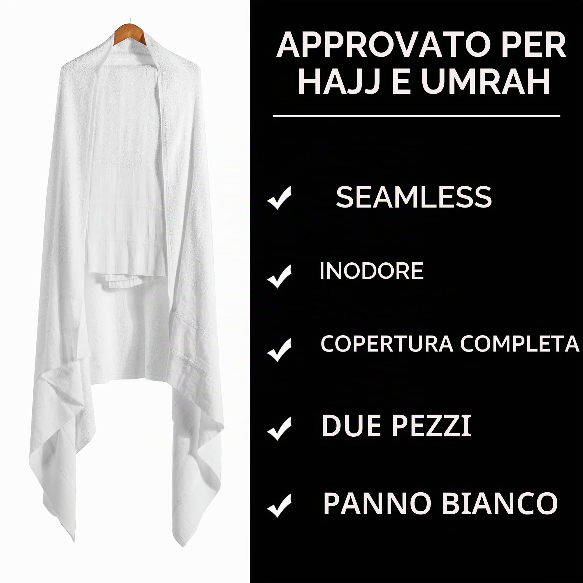 Sweet Needle Set Ihram Premium in spugna per uomo, ideale per l'Hajj e l'Umrah: morbido, comodo e facile da trasportare | Asciugamano Ehram/Ahram realizzato in 100% puro cotone pettinato.
