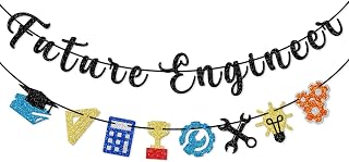 Future Engineer Banner, Pre-strung Engineer Graduation Banner, 2025 Engineering Graduate Party Decorations, Black Glitter