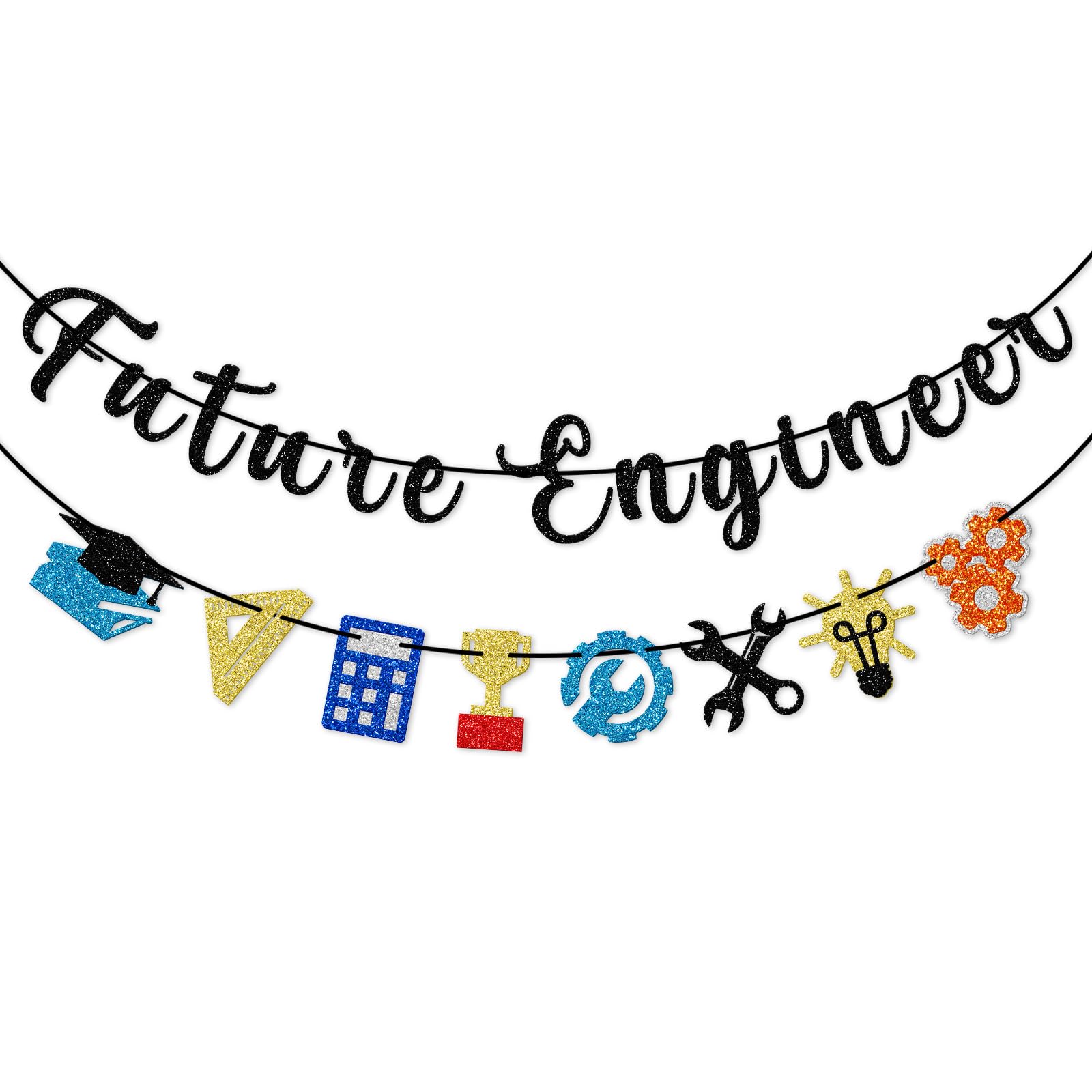 Future Engineer Banner, Pre-strung Engineer Graduation Banner, 2025 Engineering Graduate Party Decorations, Black Glitter