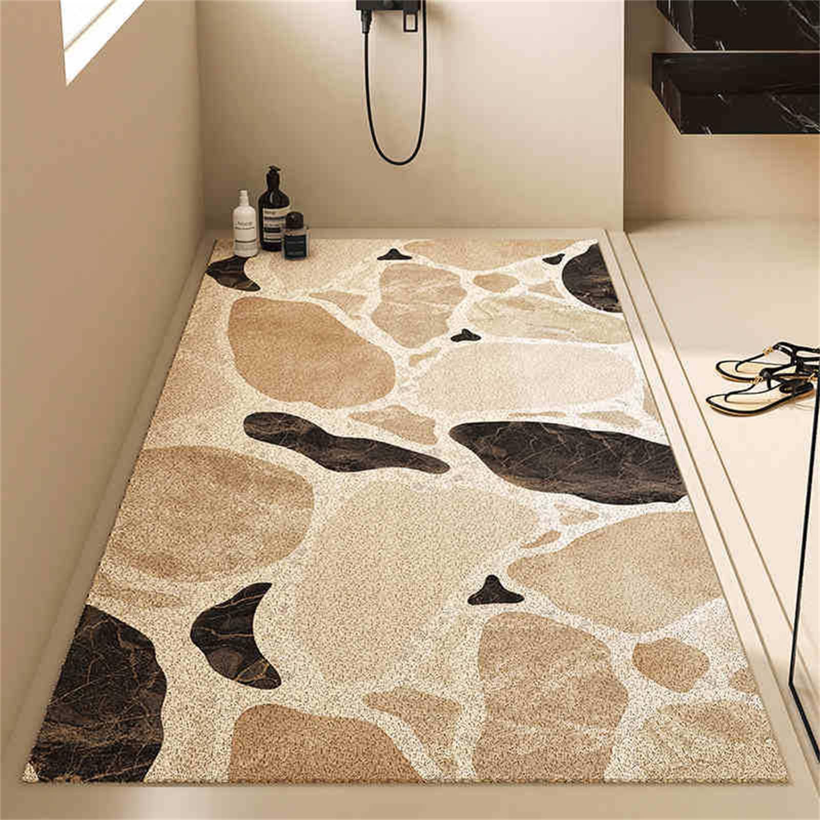 Odot Tappeto Doccia Antiscivolo, Stile Europeo Tappetino da Bagno in Luffa PVC, Tappeto Lavabile Morbida, Tappeti Bagno Asciugatura Rapida con Scarico per Area Umida (Beige,80x120cm)