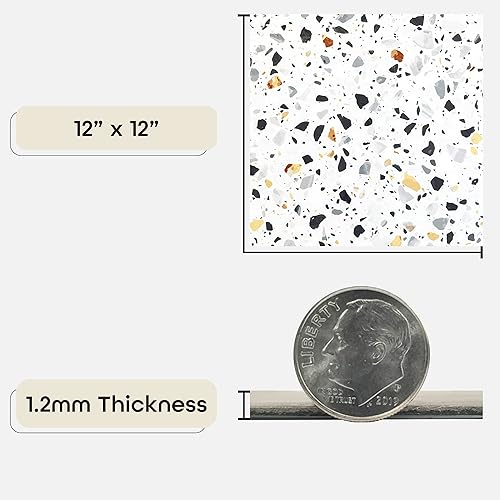 Miniatura 156 de Nexus - Azulejos de vinilo autoadhesivos de 12 pulgadas, 20 azulejos de 12 x 12 pulgadas, patrón negro, suelo de bricolaje para despegar y pegar