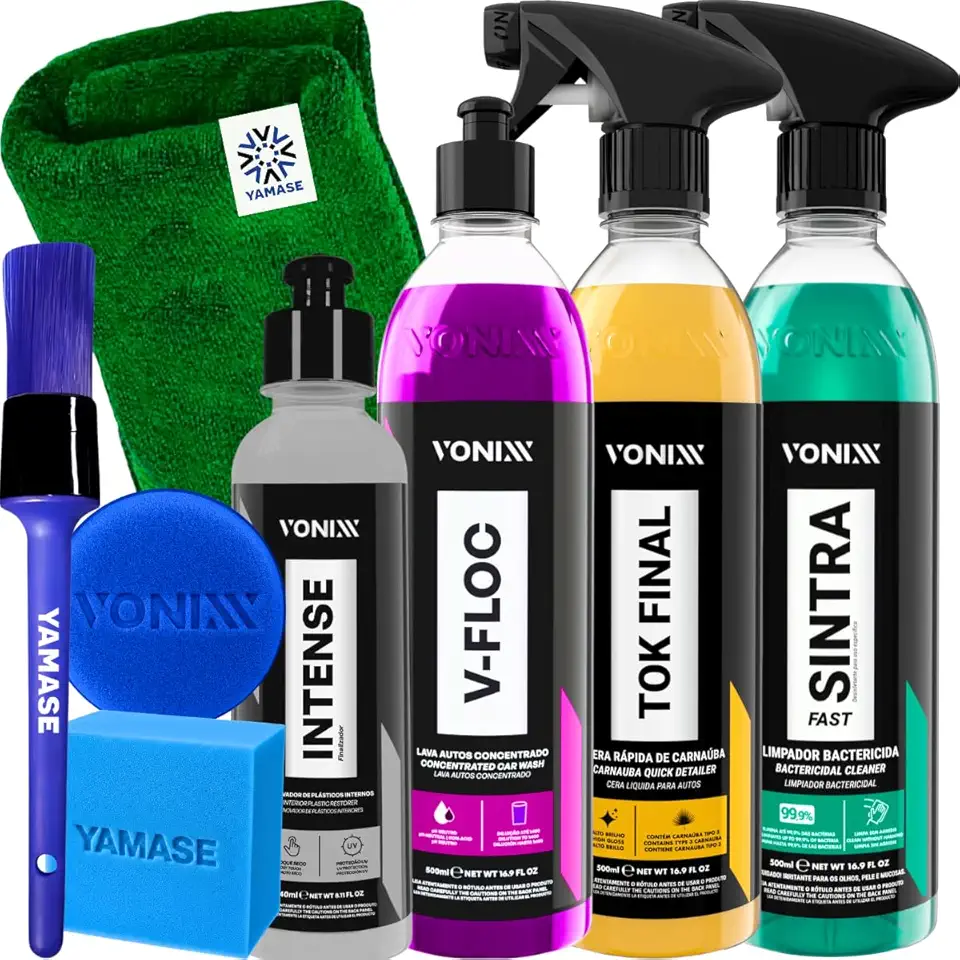 Kit Lavagem Automotiva Completa Vonixx Cera Carnauba Tok Final V-Floc Revitalizador de Plasticos intense240ml Sintra fast