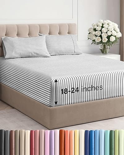 Miniatura 83 de Juego de sábanas de bolsillo extraprofundo, transpirables, refrescantes, suaves, de ajuste fácil, sin arrugas y cómodas, para hotel, 7 piezas