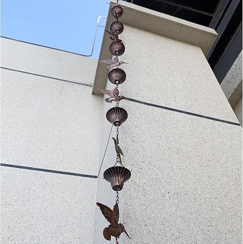 Miniatura 5 de Cadena de lluvia de 8.5 pies, cadenas de lluvia de colibríes para canalones, cadena de repuesto funcional y decorativa para exteriores, cadenas de
