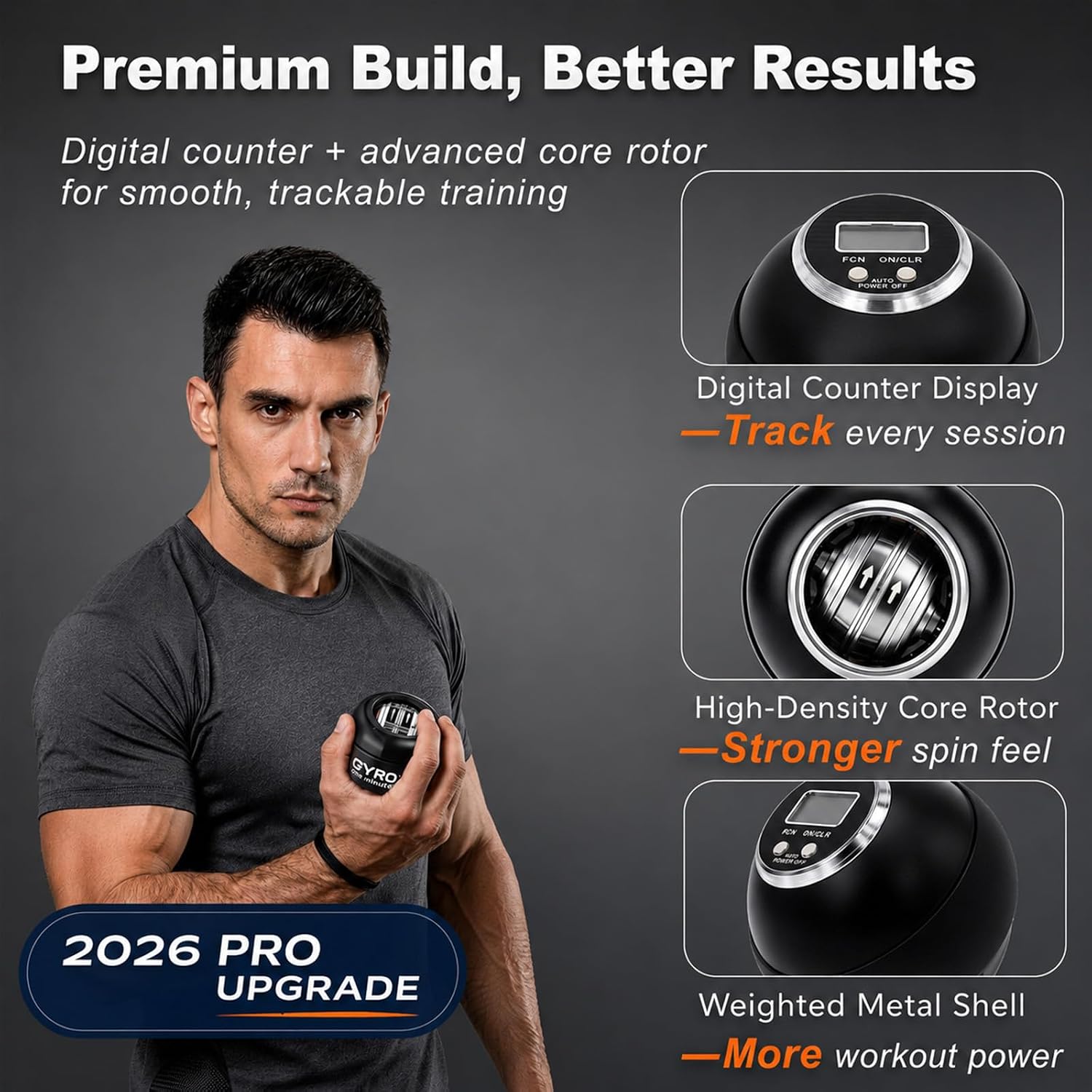 Torque Ball Hand Exerciser, Gyro Ball Wrist Strengthener with Counter, Metal Shell Wrist Power Gyro Ball for Forearm Strengthener, Grip Strength Trainer for Office, Gym & Travel