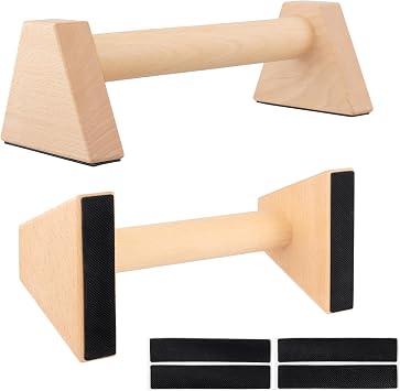 2 Pcs 25 x 12.5 x 9.3cm Wooden Parallettes Bars, Solid Push Up Bars with Non-slip Rubber for Fitness, Gymnastics, Aerobics