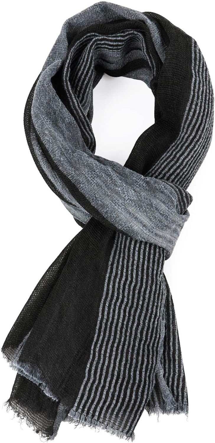GERINLY Cotton-Linen Scarves Mens Stripe Crinkle Long Scarf Fashion Wrap Shawl for Travel - Image 2