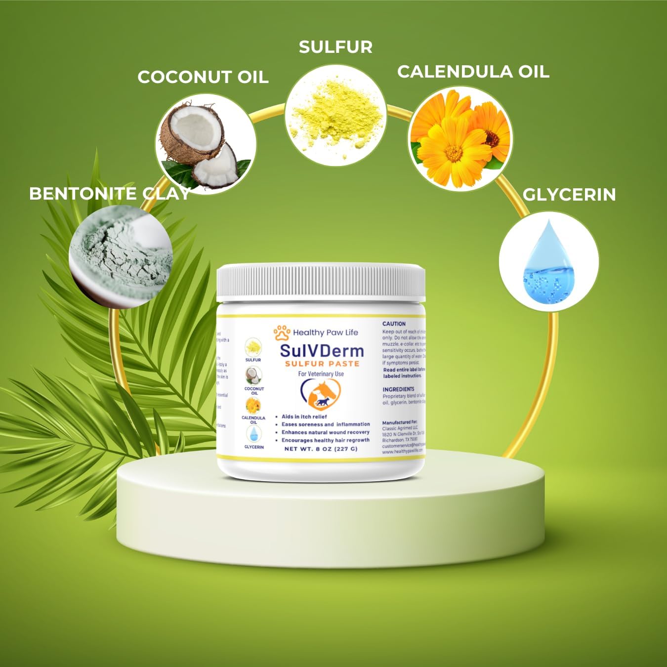 SulVDerm – 40% Sulfur Skin Support Paste for Dogs, Cats, Horses | Calendula-Infused Soothing Formula with Coconut Oil & Glycerin | Helps Comfort Irritated Skin, Hydrate & Promote Healthy Coat