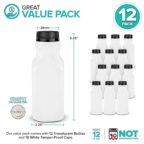 Miniatura 2 de Stock Your Home Botella de jugo de 12 onzas con tapa para jugos y licuados, botellas de plástico vacías reutilizables con tapas, recipientes