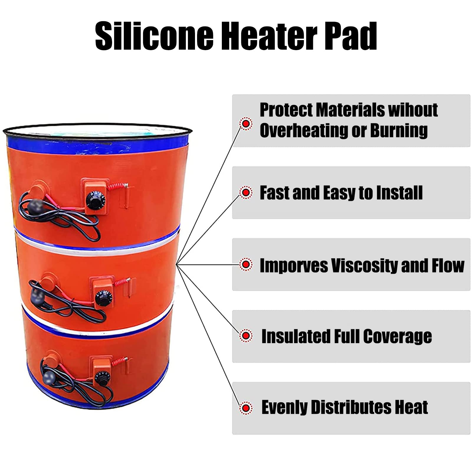 Heater Pad Drum Barrel-Band - Silicone Heating,Metal Drum Heater for 55 Gallon 200 Liters Honey Oil Barrel,Watt Barrel Heater with Adjustable Thermostat,68.5×4.9inch/220V/1000W