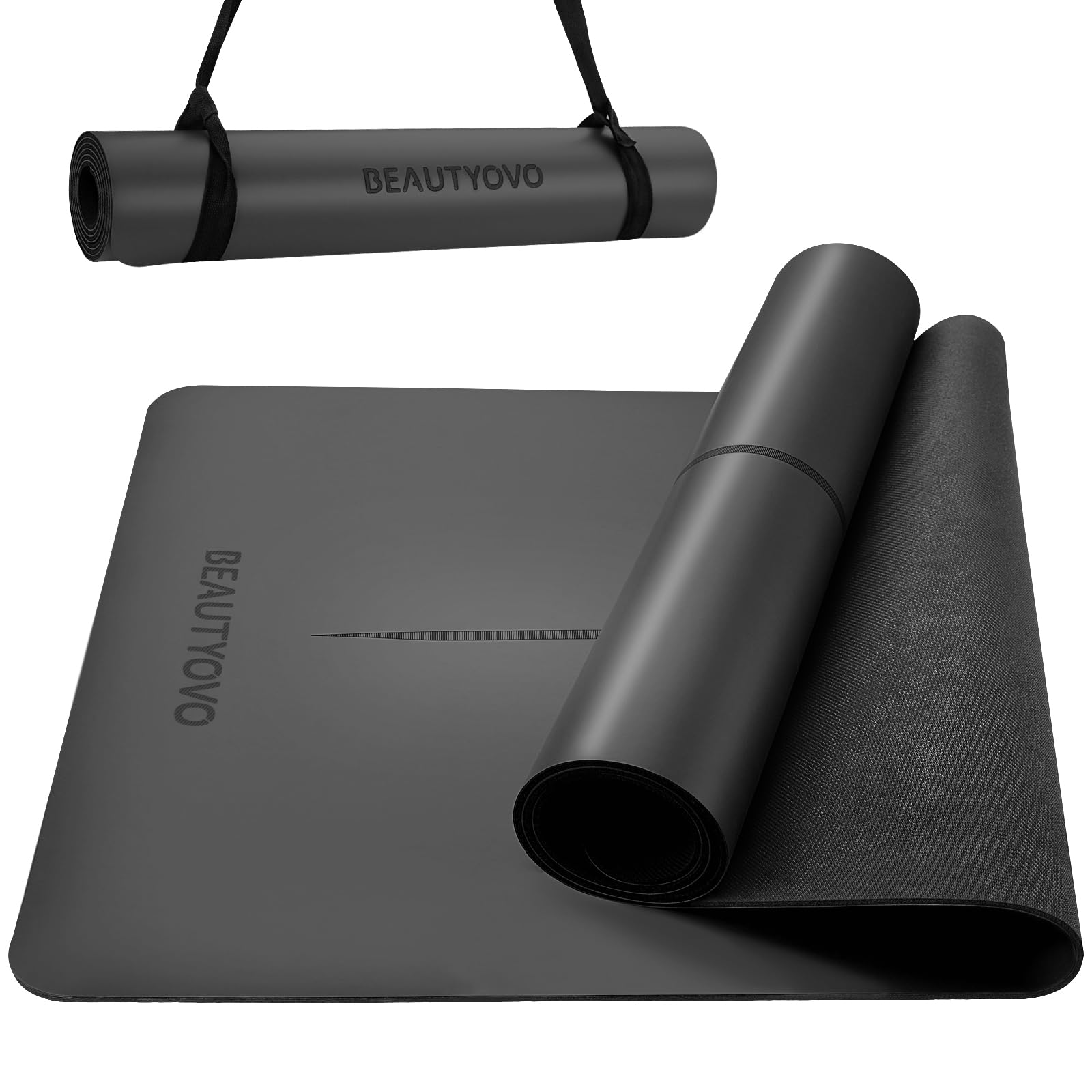 BEAUTYOVO Natural Rubber Yoga Mat with Alignment Lines, 4.5mm Thick Yoga Mat Non Slip, Exercise Mat with Carring Strap, Eco Friendly Yoga Mats for Home Workout, Yoga, Pilates and Floor Exercises