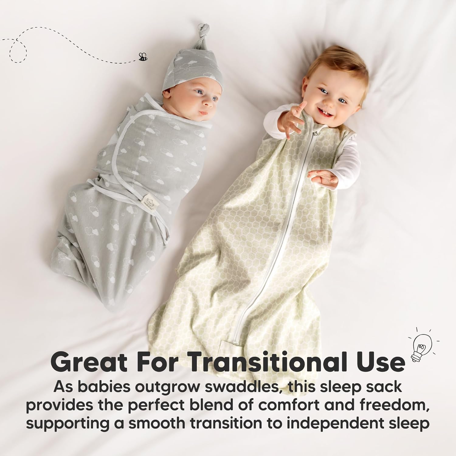 2-Pack Baby Sleep Sacks, Zipper Wearable Blanket - 0.5TOG Organic Cotton,Lightweight,Soft Cozy Toddler Sleeping Sack 6-12 months,Easy to Wear Large Newborn Transition Swaddles Sleepsacks (Woodland, M)