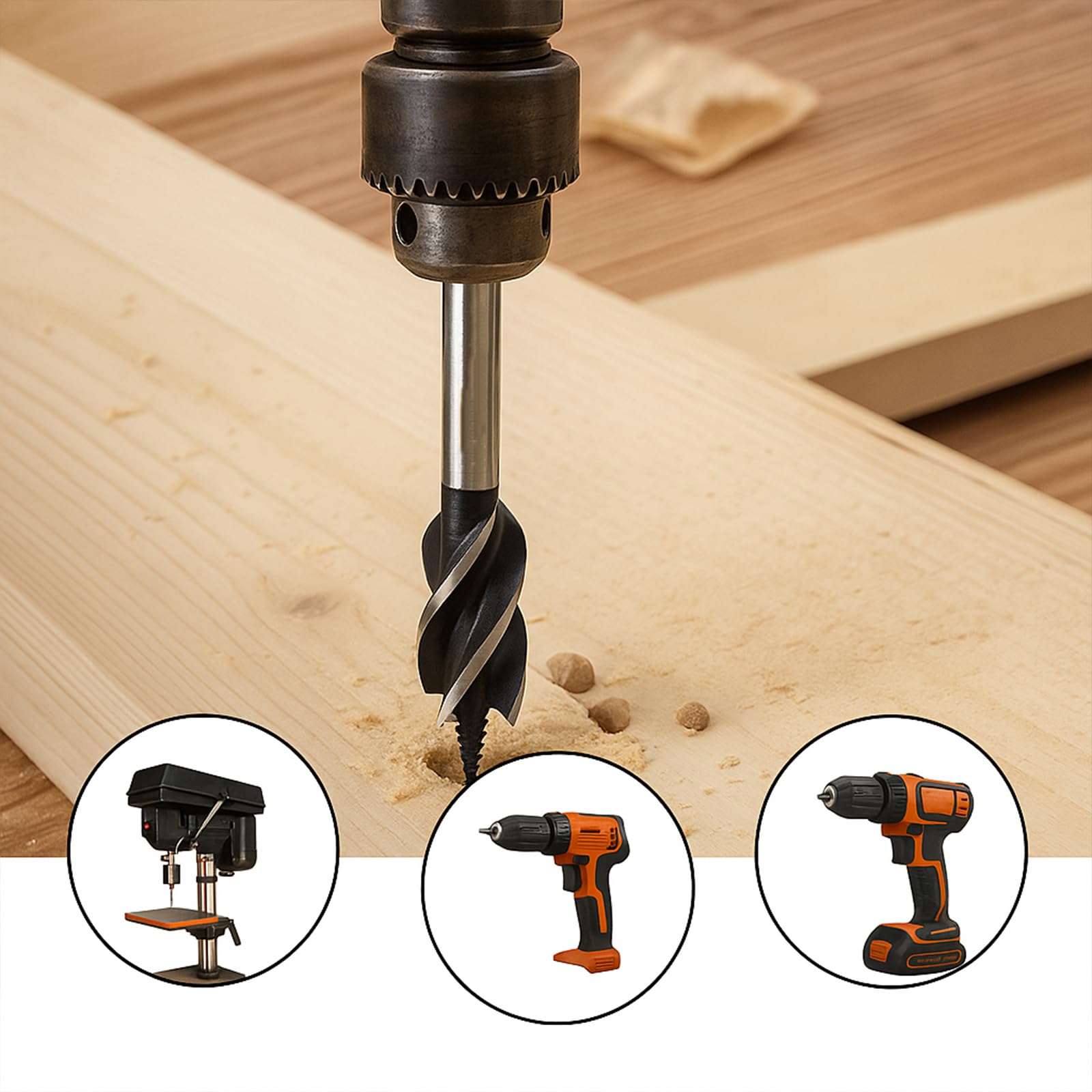 Temolink 4 Piece Wood Drill Bit Set 18/22/28/35 mm, 4-Cutting Design, Hex Shank - Image 4