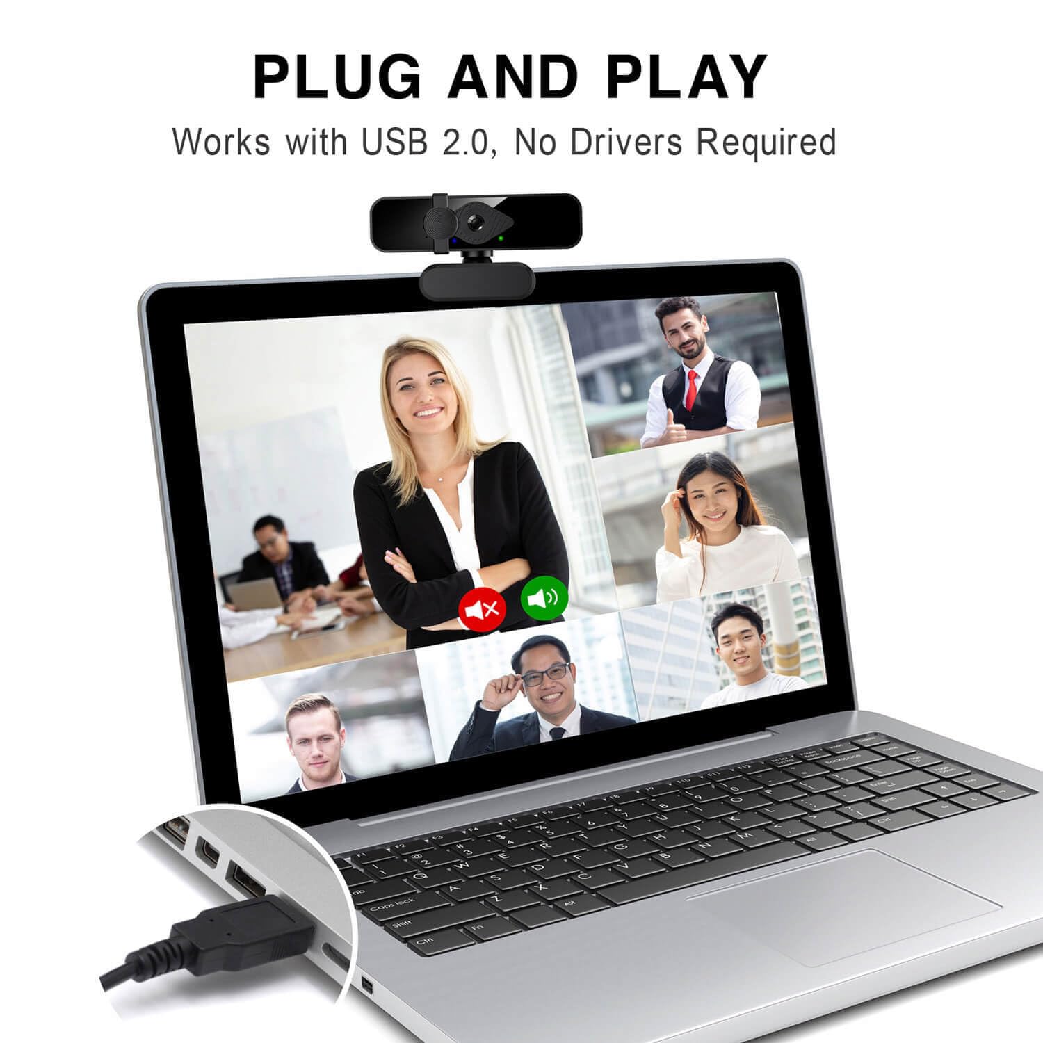 2K Webcam für PC, 85° Ansicht USB Computer Kamera, mit Noise Canceling Mikrofon & Privatsphäre Abdeckung, HD Web Kamera für Desktop Laptop Monitor Mac Streaming, Gaming & Video Calling Webcam