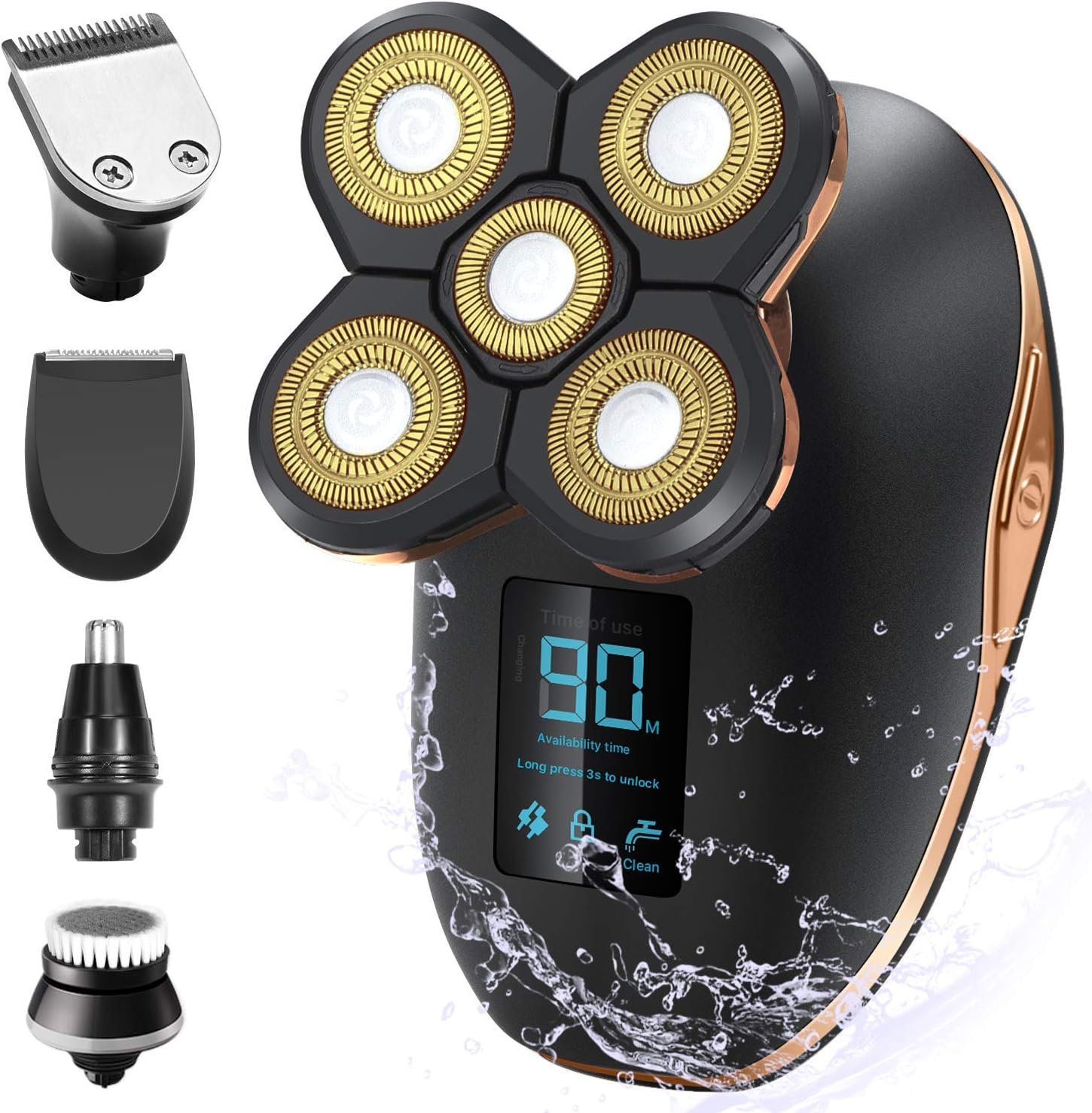 Electric Razor for Men Head Shaver for Bald Men GroomingWet Dry Rotary Shavers Five-Headed Razor Nose Hair Trimmer Clippers Facial Cleansing Brush Cordless (blue)