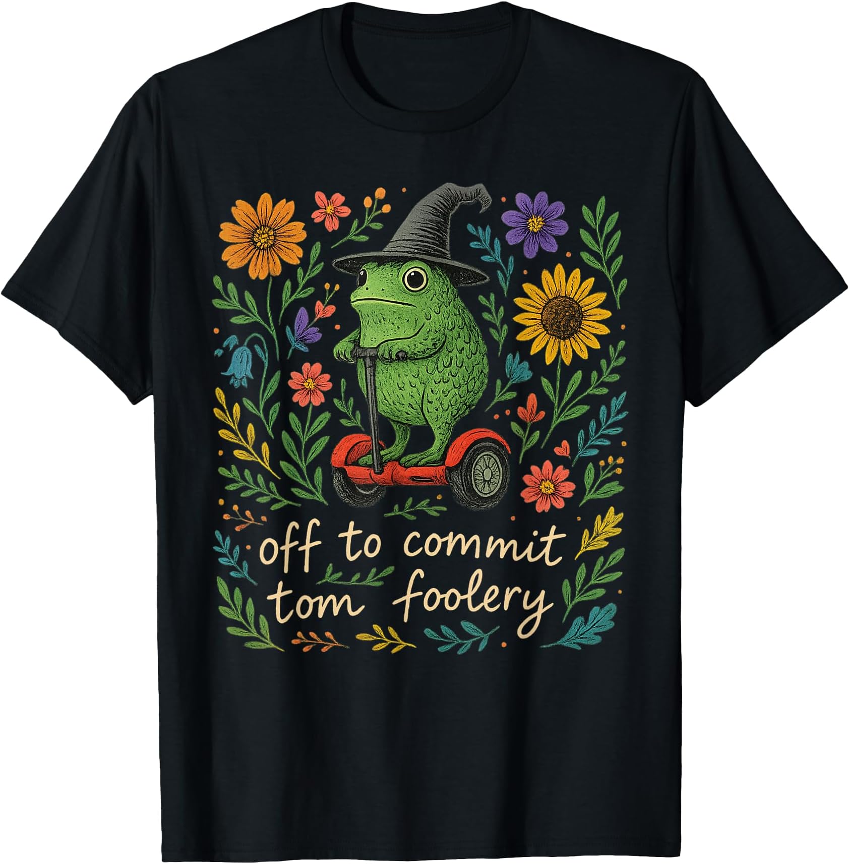 Whimsical Frog Wizard - Off to Commit Tomfoolery Funny Cute T-Shirt