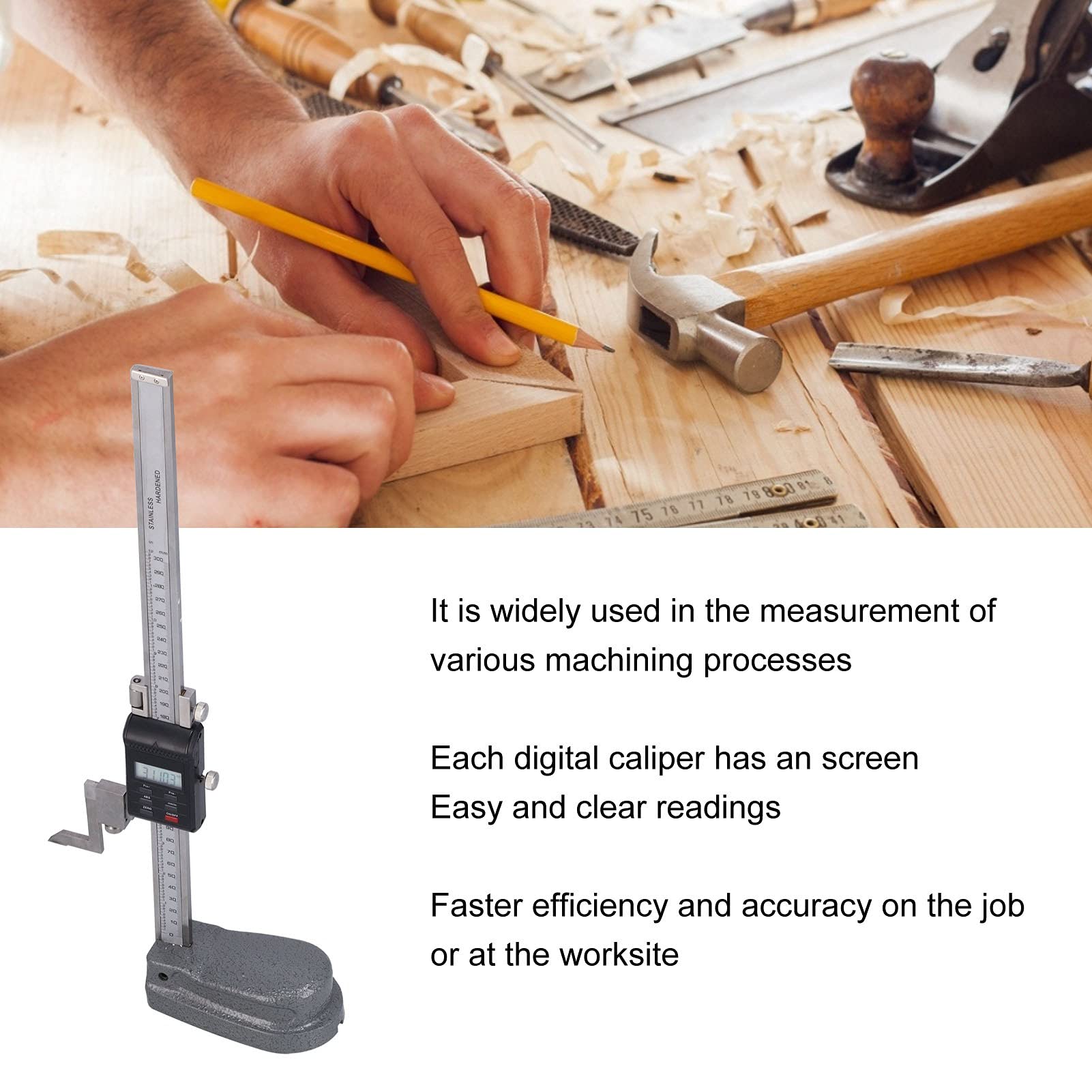 Misuratore Di Altezza Digitale Da Banco - Precisione 0-300 Mm, Display LCD, Per Lavorazione Legno E Metallo