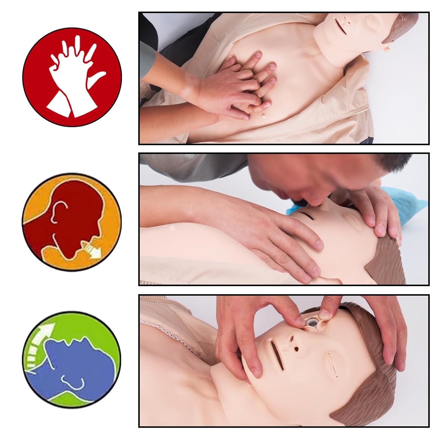 Manichino Primo Soccorso RCP Kit Manichino Intero per Rianimazione con Pelle del Viso Sostituibile & 4 Sacche Polmonari Sostituibili & Borsa Portaoggetti & Stuoia Supporto Ideale per Docenza