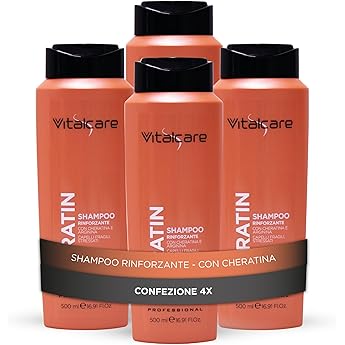 Vitalcare Keratin Strengthening Shampoo Gently Cleanses Brittle and Damaged Hair with Keratin and Arginine 4 x 500 ml