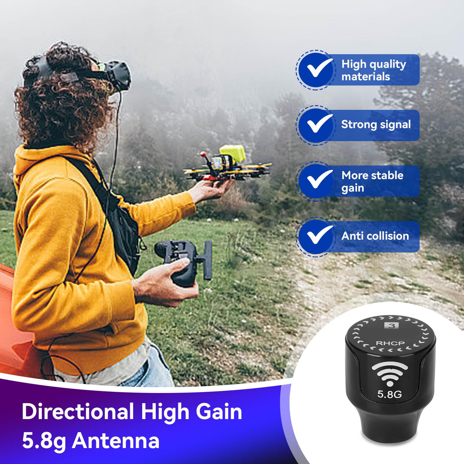 5.8Ghz 3dBi antena Lollipop Super Mini Antena RC Drone FPV Quadcopeter Multicopter(wewnętrzna needle-black)