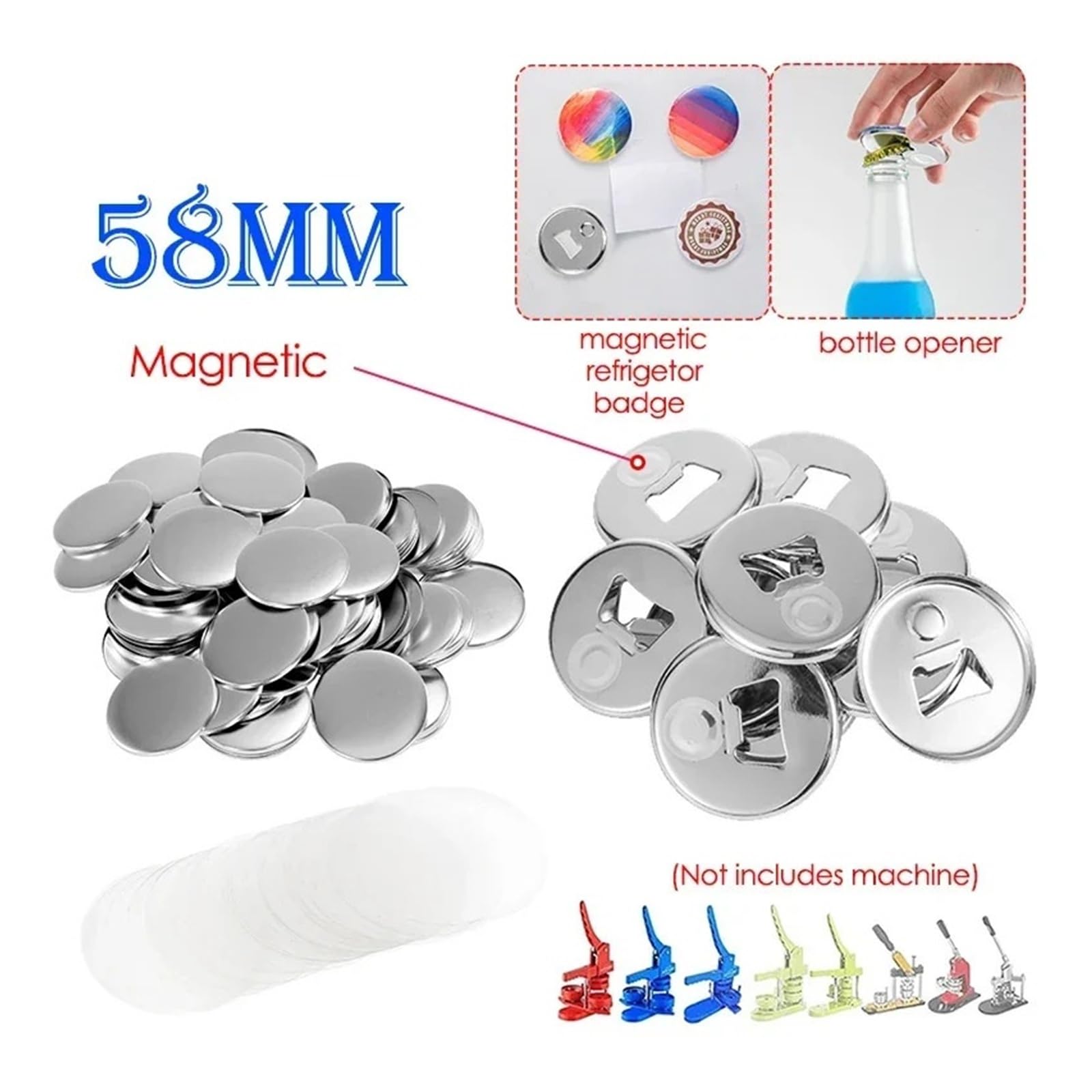 100 Sets 58 mm Magnet-Kühlschrank-Anstecker-Materialien, Flaschenöffner, DIY-Bastelteile for Anstecker- und Button-Maschinen Ausreichende Mengen
