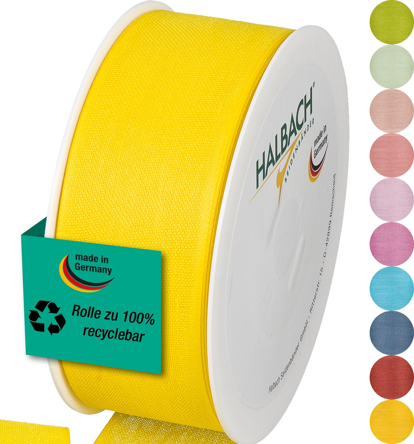 Halbach Seidenbänder Geschenkband | Breite 40mm Länge 25m | Schleifenband made in Germany | Geschenkbänder in Vielzahl von Farben und Breiten, perfekt zum Verpacken und Dekorieren, Farbe: lemon