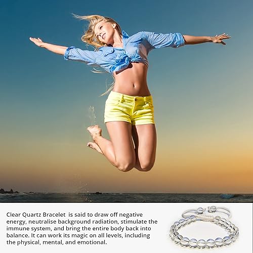 Vista 125 de Adjustable Crystal Bracelet – Gemstone Bead Bracelet with Adjustable Macrame String – Chic Gemstone Bracelet for Men and Women – 8mm Round Healing