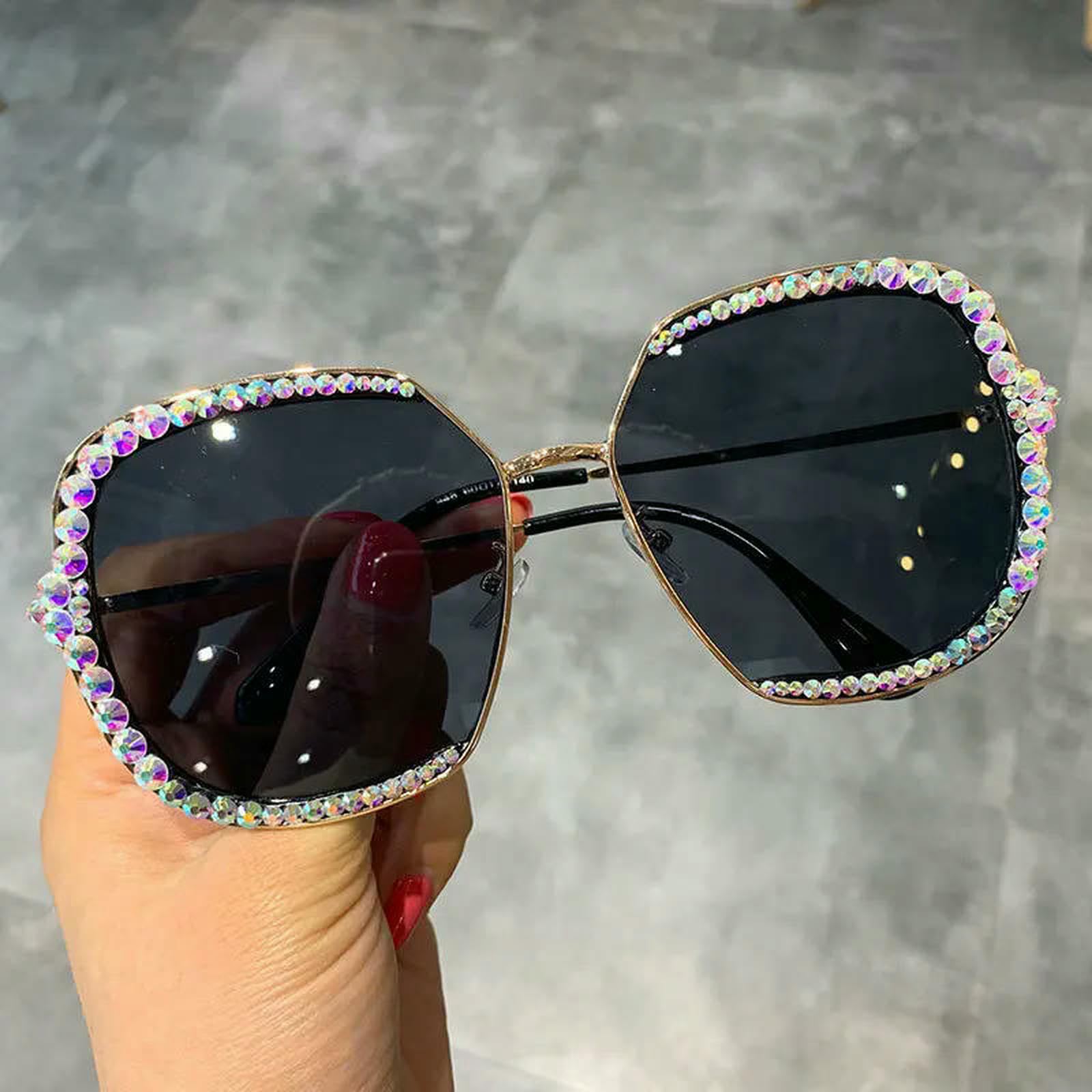 Occhiali da Sole Donna Quadrati Oversize Fatti A Mano Pois-Rosa