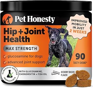 Pet Honesty Hip & Joint Health Max Strength - Natural Joint Supplement for Dogs Chews - Glucosamine, Omega-3s, Chondroitin, Green Lipped Mussel - Help Improve Mobility, May Reduce Discomfort (90 ct)