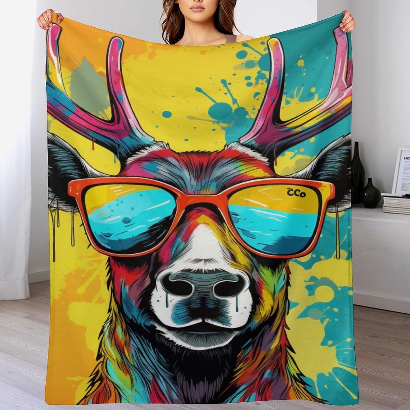 Couverture élan en flanelle 3D 100x130 cm pour canapé et enfant