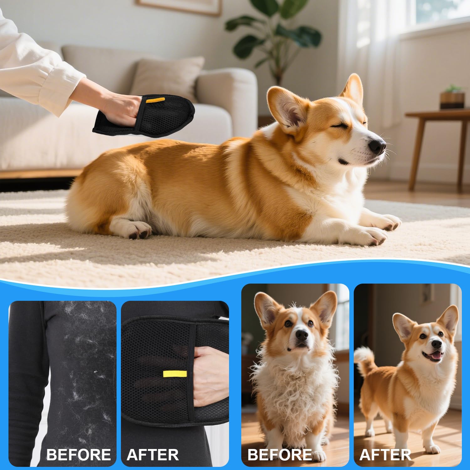 Pet Hair Remover Glove, Dog Cat Washing Gloves, Double Sided Pet Grooming, Versatile Grooming Tools - Image 3