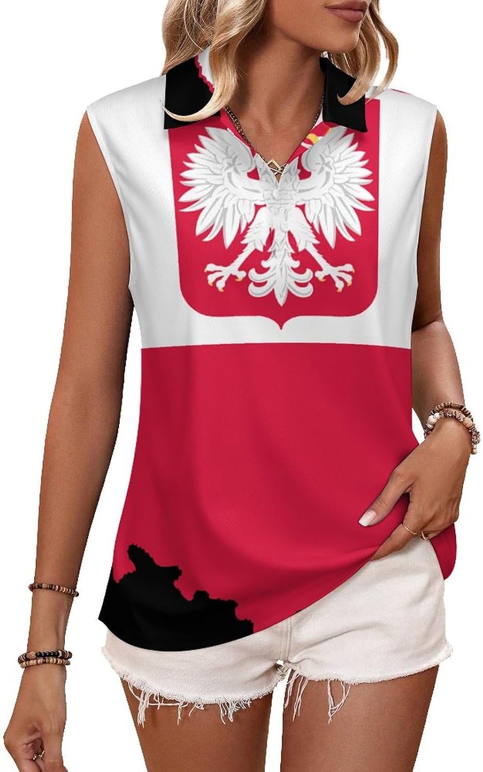 Poland Flag Map Womens Golf Shirts Sleeveless Polo Shirts Collared Tank Tops