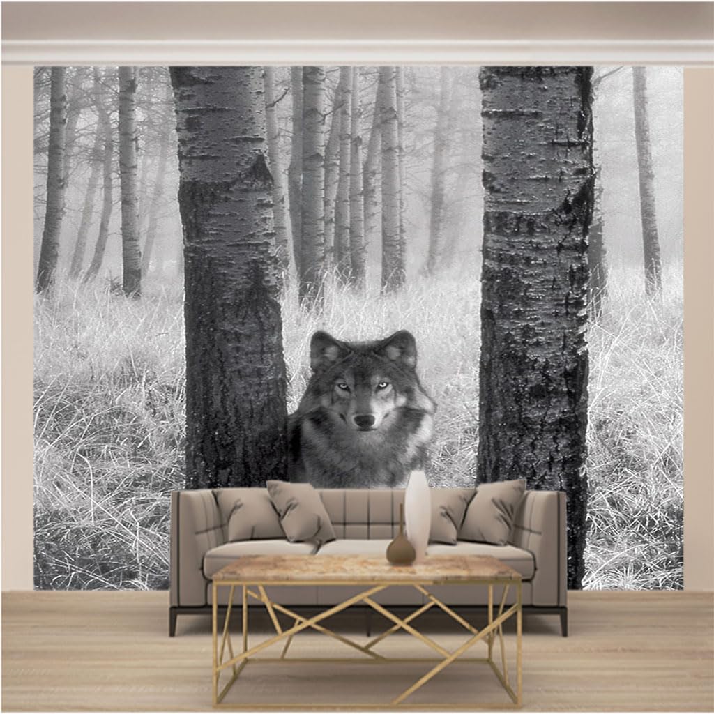 Papier peint panoramique 3D loup 366x254cm intissé mural salon
