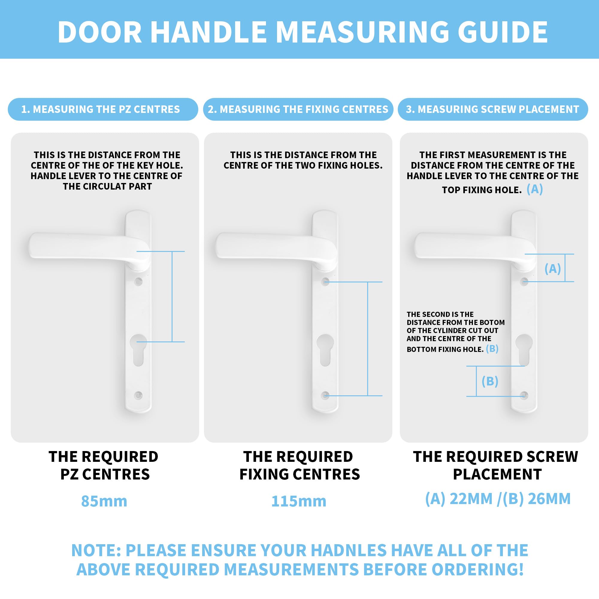 Aramanara UPVC Door Handles Set, Lever 85 mm PZ (Centres), 115 mm Screw to Screw - Image 3