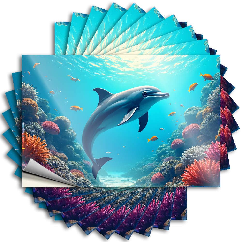 Bumper Farmhouse Porch Decor Easy Apply | A Dolphin Swims Gracefully Among Colorful Coral Reefs. Western Bathroom Window Peel and Stick(12X18CM)