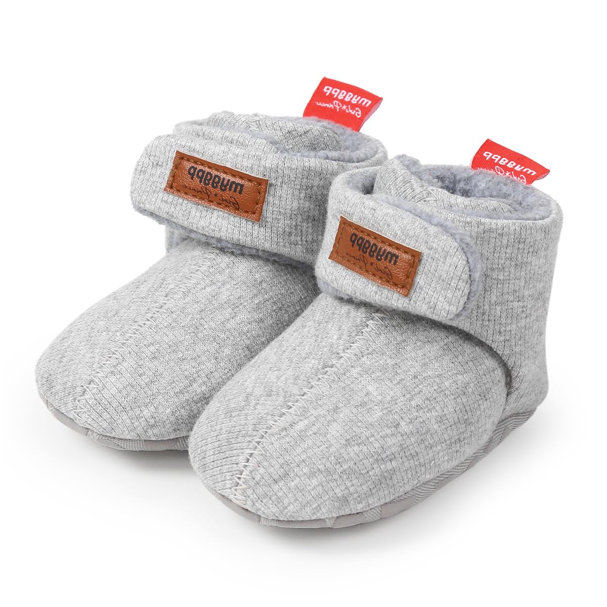 E-FAK Newborn Baby Cozy Fleece Booties with Grippers Winter Slippers Socks Soft Sole Stay On Infant First Walker Crib Shoes(11 Light grey, 0-6 Months)