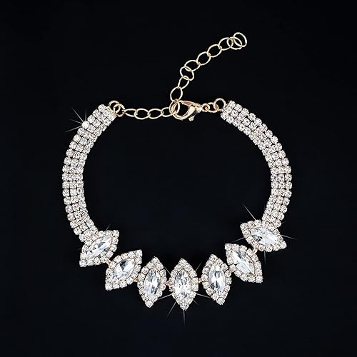 Miniatura 4 de CIEHER 45 Pieces Women Jewelry Set - Rhinestone Crown + Drop Necklace + Elegant Bangle Bracelet + Crystal Teardrop Dangle Earrings for Bridal