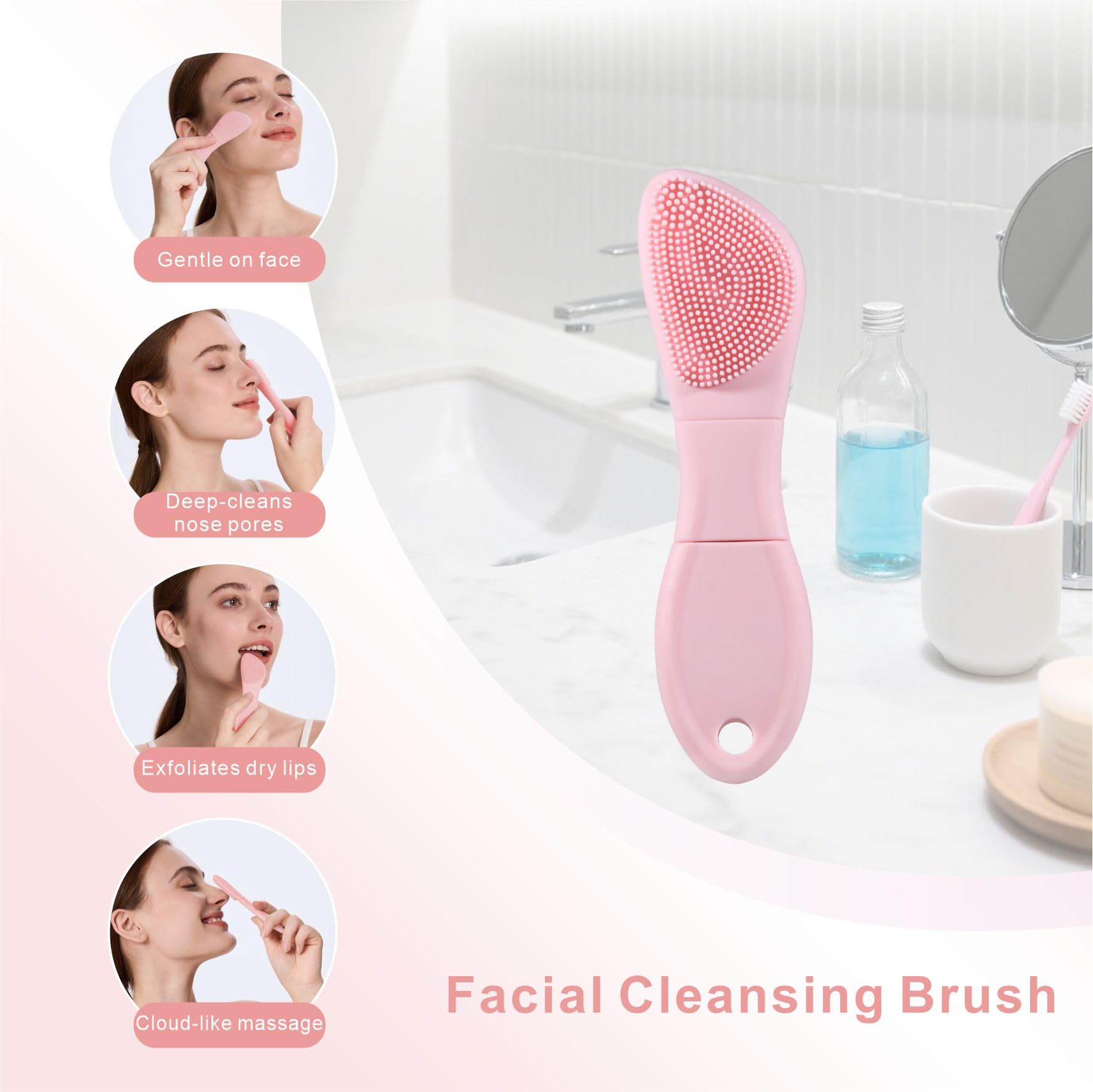 Środek do usuwania zaskórników i silikonowy peeling do twarzy, szpatułka do twarzy, szczotka do oczyszczania porów, peeling do twarzy do głębokiego oczyszczania twarzy (różowy)