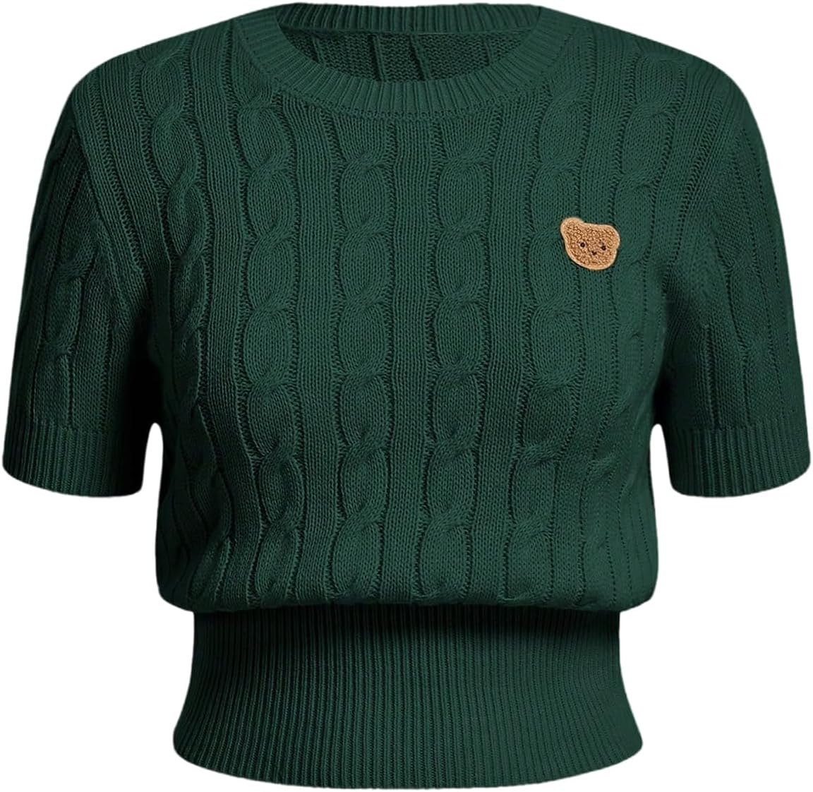 WDIRARA Women's Plus Size Cartoon Graphic Sweater Short Sleeve Crew Neck Knitwear Cable Knit Pullover Tops