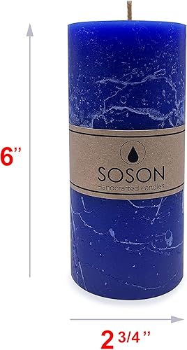 Miniatura 2 de Simply Soson Juego de 3 velas clásicas de pilar azul de 3 x 6 pulgadas, velas grandes sin perfume a granel, decoración de eventos para el hogar