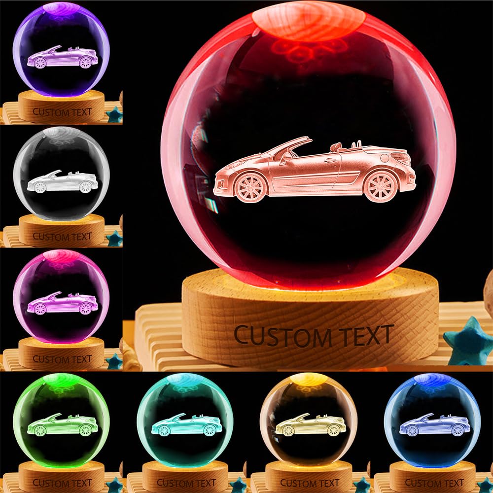 MYZQIFF Personalized Car Photo Crystal Globe Night Light Gift for Women, Custom Car Photo Picture 3D Crystal Ball Lamp for Bedroom Room Decor