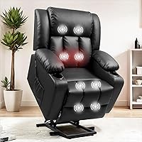 FLEXISPOT XL31 Power Lift Recliner for Seniors - Electric Massage & Heat, PU Leather Chair w/ Cup Holders, Medium Black